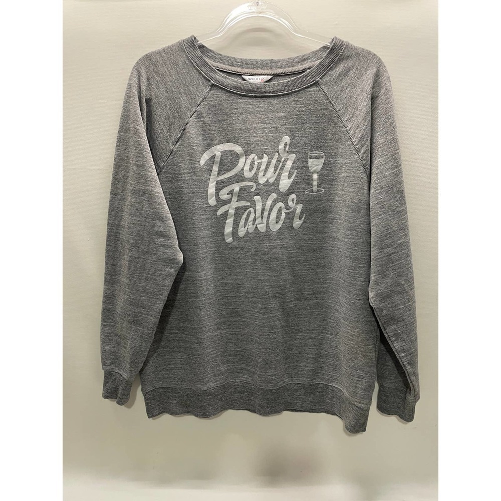 Wildfox Pour Favor Wine Relaxed Fit Crewneck Raglan Sweatshirt Gray Small